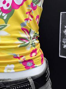 SHEIN Unity Women's Yellow Floral Print Cross Back Halter Top - Multicolor - View 4
