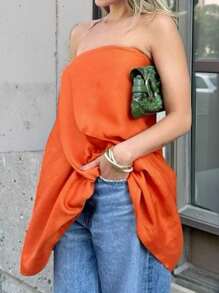 SHEIN Essnce Women Simple Solid Color Casual Blouse - Orange - View 4