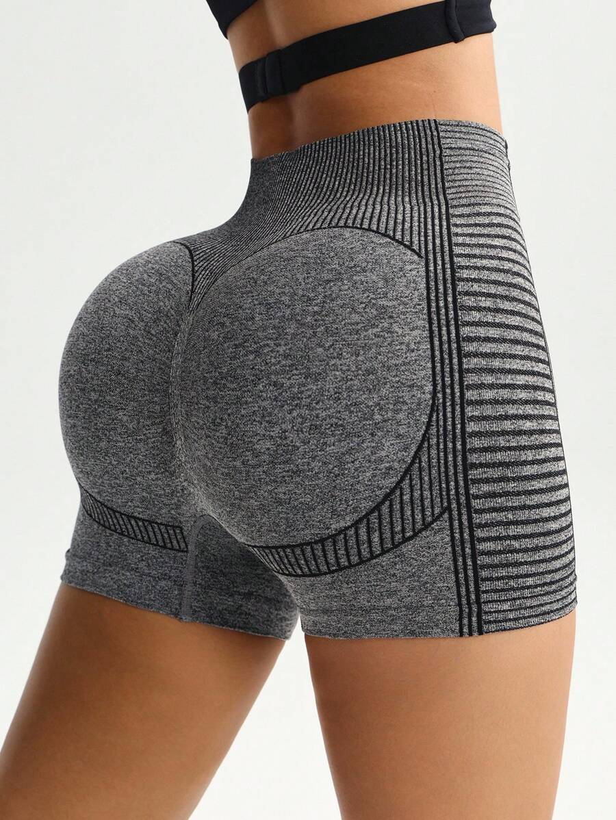 Gameset SHEIN Sport Seamless Striped High Waist Women Daily Fitness Sports Shorts - Dark Grey - View 1