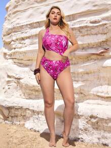 Maija 大码佩斯利印花镂空连体泳衣，适合海滩度假、夏季女性休闲度假、商务休闲、外出、波西米亚风办公室穿搭、音乐节、夏威夷锐舞派对等场合。 - 彩色 - 查看 5