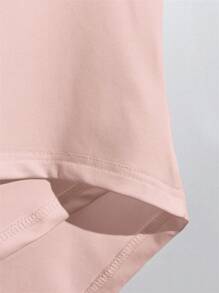 SHEIN Privé 女士 3D 玫瑰装饰圆领纯色 T 恤 - 淺粉色 - 查看 7