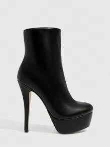 CUCCOO SZL Giày bốt cổ ngắn màu đen đế cao gợi cảm thời trang cho nữ đế cao mỏng thường ngày đa năng có khóa kéo bên hông - màu đen - Xem 8