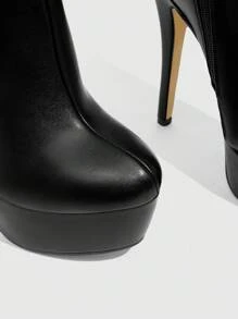 CUCCOO SZL Giày bốt cổ ngắn màu đen đế cao gợi cảm thời trang cho nữ đế cao mỏng thường ngày đa năng có khóa kéo bên hông - màu đen - Xem 9