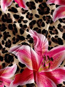 Tween Girl Casual Daily Vacation Leopard Print & Pink Lily Flower Floral Print Fitted Dress - Pink - View 6