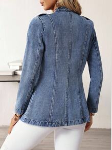 EMERY ROSE Women's Long Sleeve Single-Breasted Casual Versatile Denim Jacket Women Denim Jacket Blue Jean Jacket Acid Wash Denim Jacket Women Jean Blazer Denim Button Down Jacket - Blue - View 2