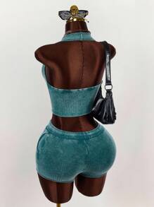 Amplova 2件套女士露背吊带上衣和超短裤