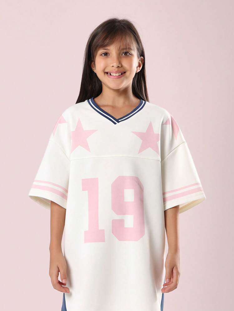 Oversized T-Shirt Dress With Varsity Number Print And Stars