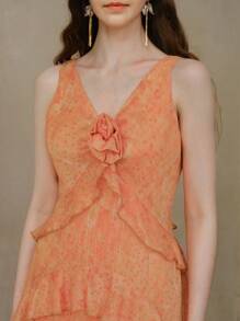 MOTF PREMIUM VESTIDO CON VOLANTES FLORALES ESTÉREO - Naranja - Ver 2
