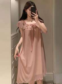 DAZY 可爱轻盈荷叶边网眼女士睡袍睡衣 - 淺粉色 - 查看 4