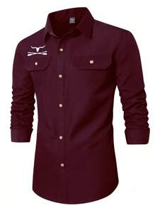 Manfinity Nomadique 男士长袖西部牛仔风格衬衫 男士西部衬衫 勃艮第男士衬衫 牛仔男士衬衫 栗色男士衬衫 男士西部衬衫 - 酒紅色 - 查看 4