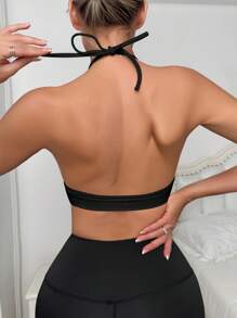 EasyFave 1pc Women's Seamless Lightly Lined Underwire-Free Minimizer Bra, Halter Style Sexy Back Design Black Bra Push Up Bikini Inserts Push Up Tops With Built In Bra Chest Cushion Bra Inserts Push Up Bra Inserts Bra With Inserts - Black - View 6