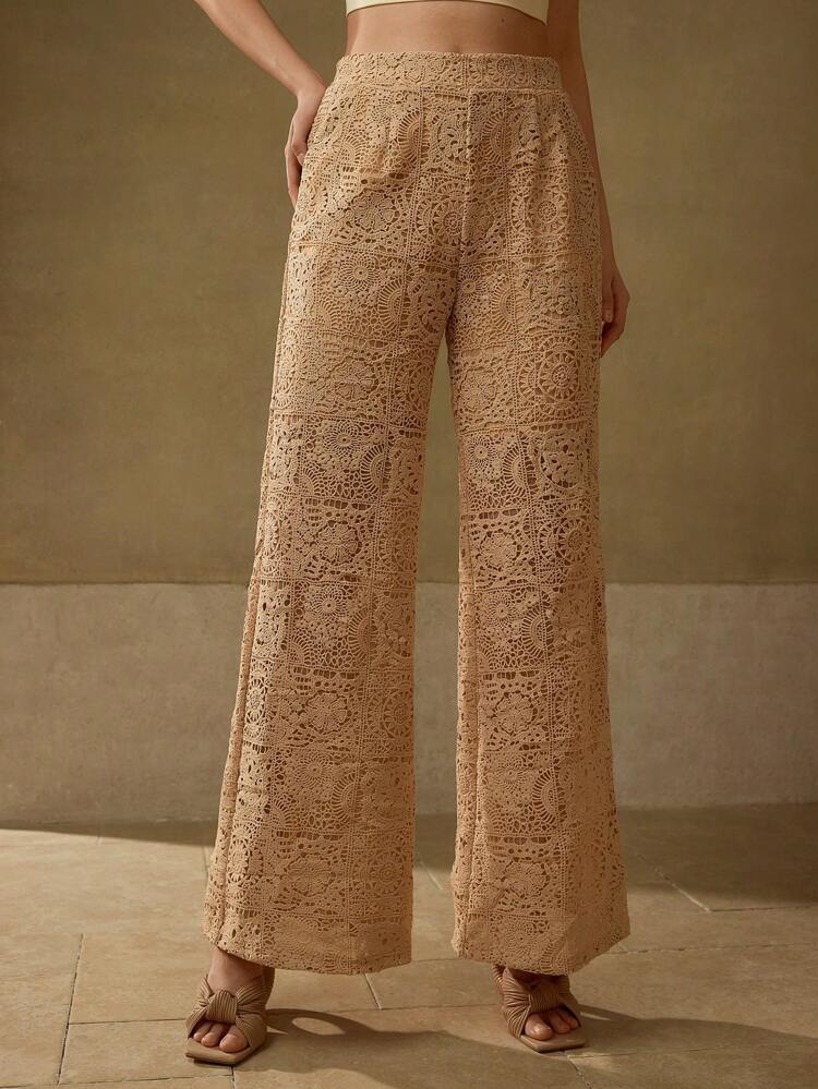 GUIPURE LACE WIDE LEG SUIT PANTS