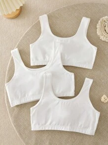 Genkimix Kids 3 Pieces Set Girl's Solid White Casual Simple Cotton Comfortable Soft Padded Bras,Wide Strap Vest,Suitable For Girls Aged 8-12,Back To School Fall Winter - White - View 5