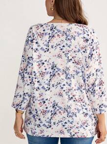 Comfylo 大码女式度假碎花前开 3/4 袖休闲夹克波西米亚风格女装商务休闲女装曲线休闲日常穿着，浪漫优雅，日常通勤和户外必备，通勤，极简主义，假日优雅装扮，假日装扮女装秋冬 - 彩色 - 查看 3