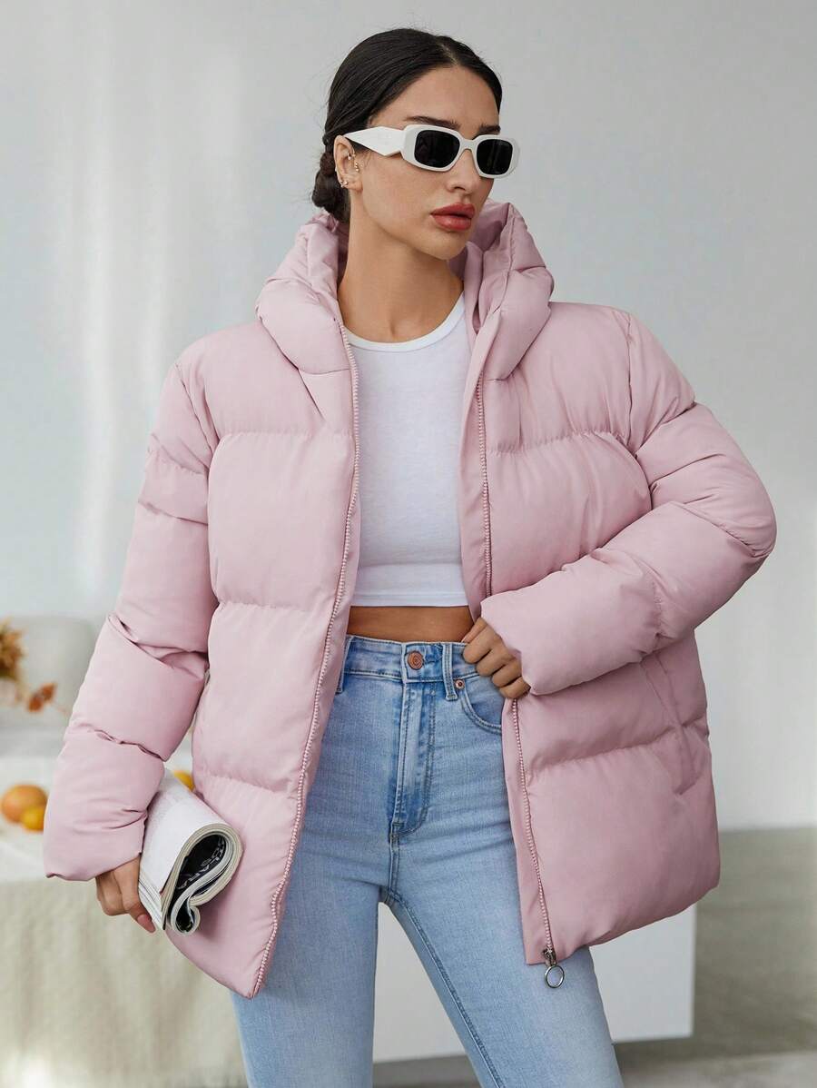 EURMUSE Women'S Pink Hooded Warm Padded Coat - Pink - View 1