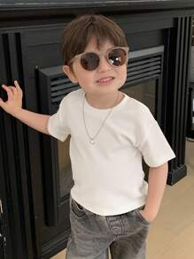 Hapijoa 男婴夏季圆领纯色休闲街头风T恤 - 白色 - 查看 4