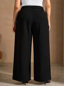 Chikora Plus Size Women Black Elegant Straight Leg Casual Office Pants,Business Casual Woman,Teacher,Y2k,Office,Women Summer,Airport,Old Money Style Women,Office Wear