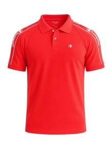 Champion Men's Casual Letter Printed Short Sleeve Polo Shirt, Summer - Red - View 4