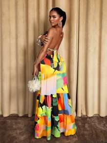 Sirith Women's Full Print Sleeveless Dress, Suitable For Summer Vacation - Multicolor - View 2