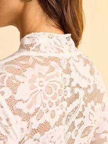 CAJUNI Women's Lace V-Neck Long Sleeve Slim Fit Fashion Blouse-Fall Clothes-Going Out Outfits - White - View 7