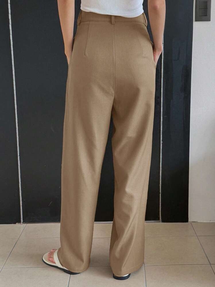 DAZY Pantalones de traje de negocios de unicolor versátil y casual para otoño/invierno - Camel - Ver 2