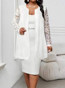 SHEIN Lady Abrigo largo de boda para invitados de estilo boho, elegante y casual, de cuello en V blanco, para mujeres de talla grande, para primavera y verano, para volver a la escuela, otoño, negocios casuales, oficina y trabajo de maestra - Blanco - Ver 5