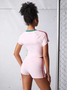 Streetz SHEIN Sport 休闲紧身短款女士运动套装 - 粉色 - 查看 2