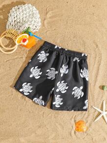 男童黑白海龟图案抽绳裤腰泳裤