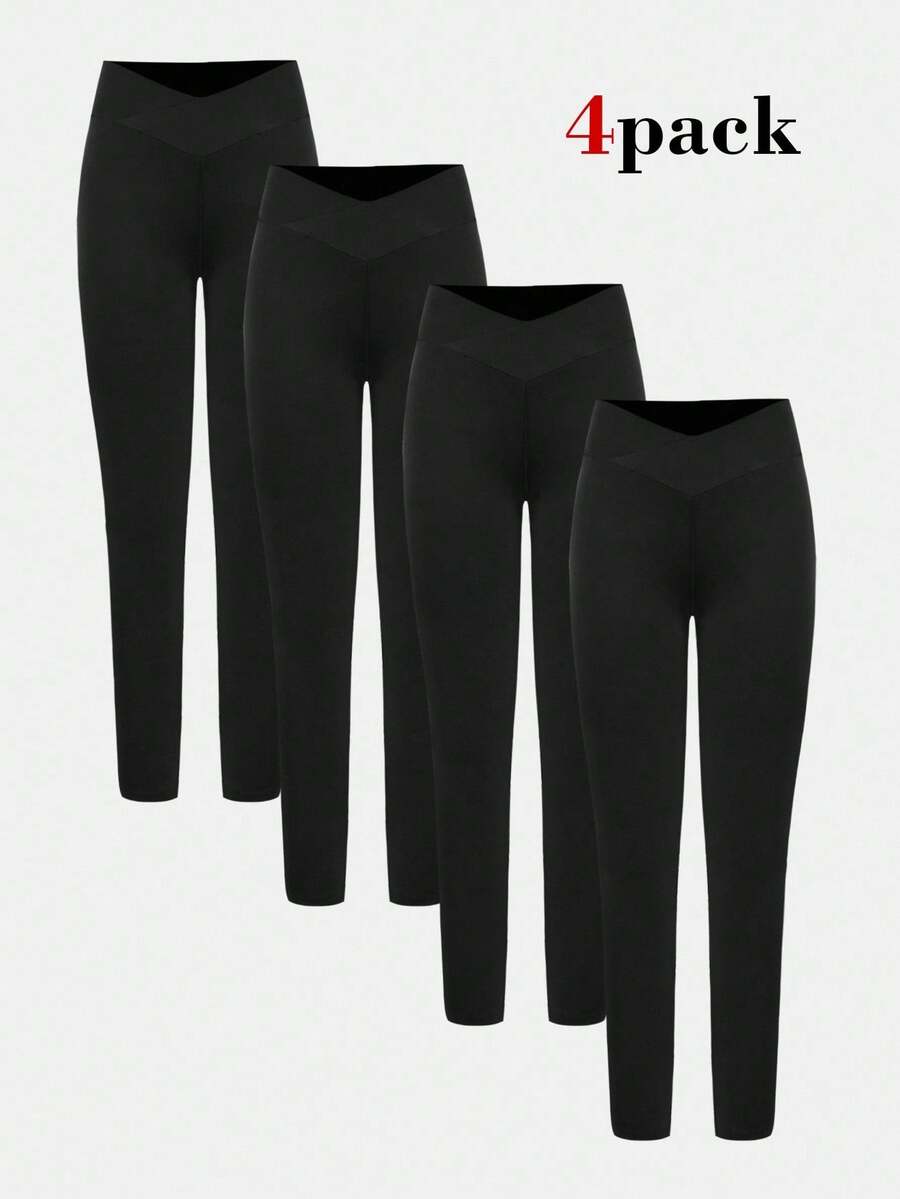 SHEIN Girlism Pacote com 4 leggings pretas para meninas adolescentes, calças de camada de base confortáveis e casuais versáteis, compre 1 e leve 3 - Preto - Ver 1