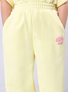 SUMWON 女童夏季套装 Happy Days 阔腿裤套装 幼儿休闲度假装 海滩度假 - 黃色 - 查看 6