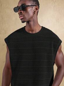 SUMWON Top senza maniche in maglia strutturata, vestibilità boxy, canotta a costine, stile casual da strada, essenziale per l'estate, design urbano alla moda e semplice - nero - Visualizzare 5