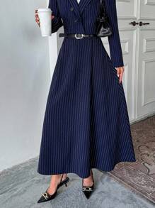 Women Striped And Belted Detailed Skirts - Navy Blue - View 5