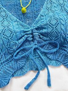 Soleia 女士镂空抽绳 V 领长袖短款毛衣，波西米亚风，波西米亚风，浪漫花卉，度假风，花卉 - 彩色 - 查看 8