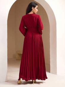 Veilorie Women's Elegant Solid Color Ruched Flared Sleeve Dress