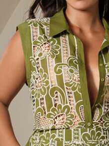 Anewsta Luxury Retro Floral Embroidered Women 2-Piece Set - Green - View 1