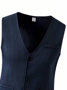 5 件青少年男孩绅士西装套装：西装外套 + 修身背心 + 西裤 + 领结 + 口袋巾，高端正装，适合生日派对、舞会、婚礼、毕业典礼 - 藏蓝色 - 查看 6