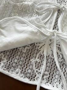 SHEIN LUNE Parte superior de punto de mujer con textura de jacquard floral 3D de unicolor, básica para uso diario y al aire libre, para combinar, para salir, para el aeropuerto, camisetas divertidas, vacaciones en la playa, linda - Blanco - Ver 6