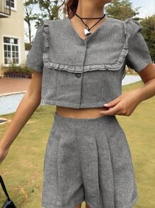 Jouncy 2 件套女士时尚西装外套套装，高端学院风，夏季 - 深灰色 - 查看 6