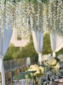 6 英尺 12 枝白色紫藤吊花人造紫藤藤蔓丝绸紫藤花花环适用于婚礼拱门派对花园家居装饰