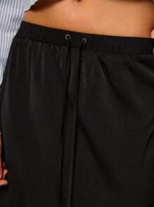 COSMINA Falda de satén de unicolor casual para ir y venir, faldas negras para verano/otoño