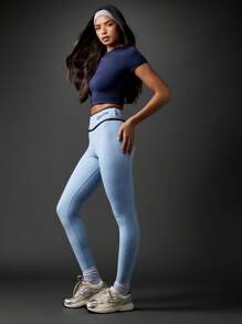 Missguided x Playboy 复古高腰紧身裤 高性能下装 无缝设计 健身房健身裤 - 藍色 - 查看 5