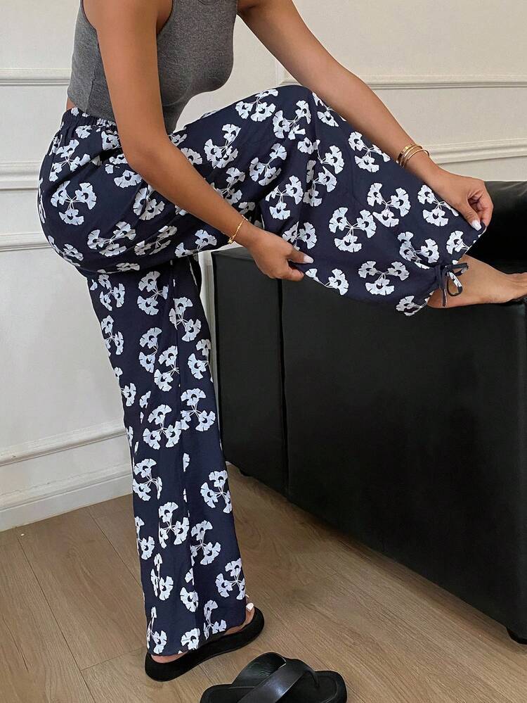 Floral Print Loose Straight Leg Women's Pajama Bottoms, Vacation Vibe