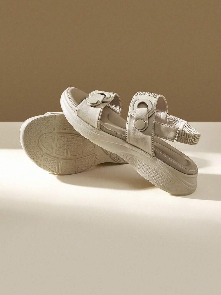 CUCCOO EASI Women's 2025 New Summer Casual Sports Sandals, Rhinestone Decor Soft Bottom Thick Sole Sandals - Beige - View 9