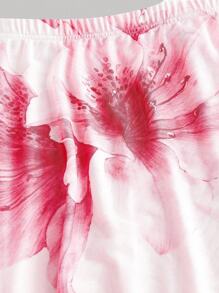 SHEIN MOD 大码网眼花卉印花粉色半身裙 - 粉色 - 查看 3