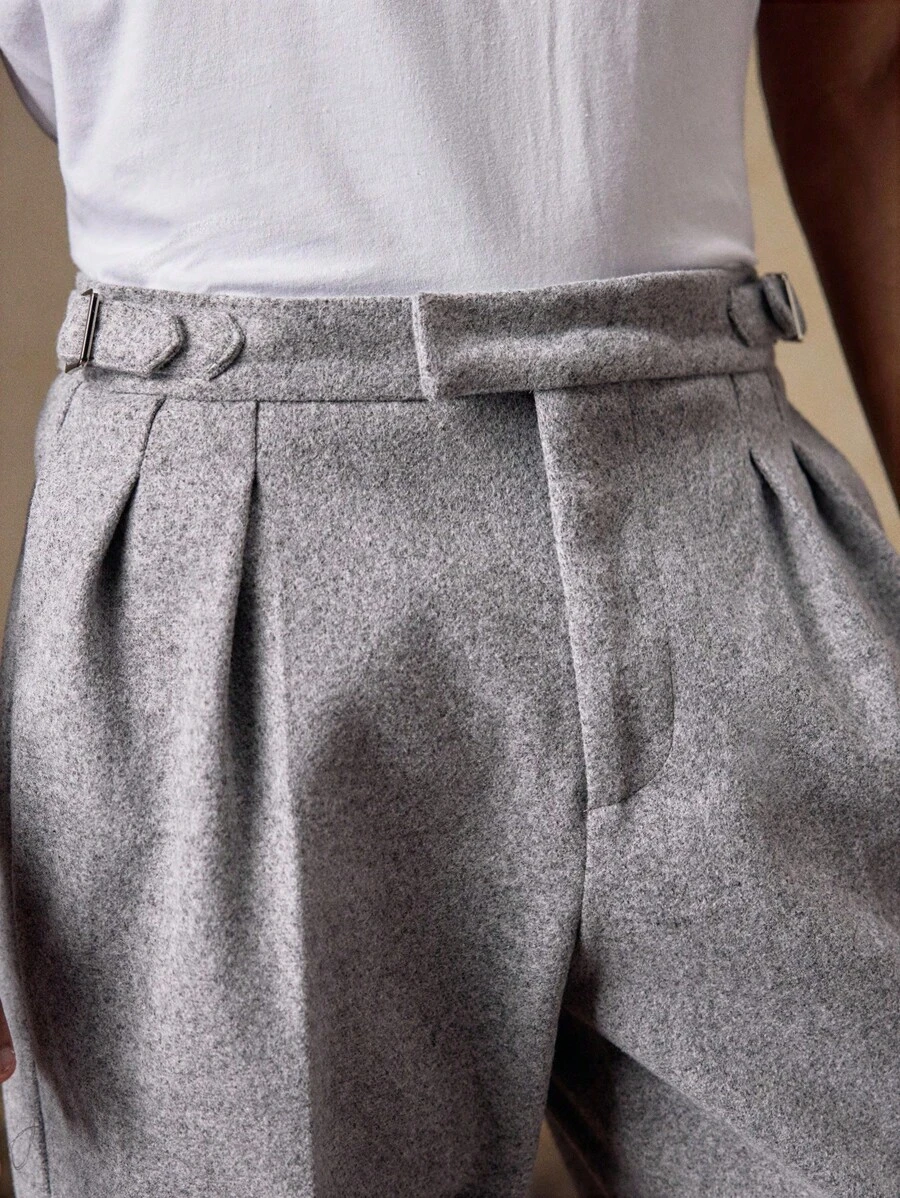 AKNOTIC Business Casual 男士梭织休闲宽松直筒纯色裤子灰色百褶裤灰色高腰裤男士正装裤子