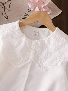 Genkimix Kids 全新年轻女孩时尚甜美蕾丝领白色长袖衬衫，百搭婴儿汗衫 - 白色 - 查看 10