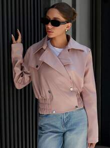 EURMUSE Faux Leather Jacket With Snap Button Front, Pink, Street Style - Pink - View 7