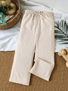SHEIN Tween Girl Casual All-Match Versatile Loose Comfortable Beach Wide Leg Pants In Apricot Textured Fabric, New Spring/Summer Collection, Matching With Mom And Sister - Apricot - View 7