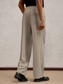 AKNOTIC Business Casual 男士梭织长款中腰直筒休闲裤，适合日常穿着，春夏季，度假，派对，婚礼，毕业礼物男士阔腿裤男士阔腿正装裤男士正装裤 - 杏色 - 查看 4