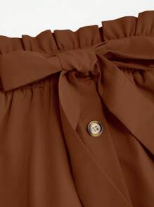 SHEIN Unity Plus Size Women Solid Color Waist Bow Decor Button Design Casual Skirt Fall - Brown - View 4